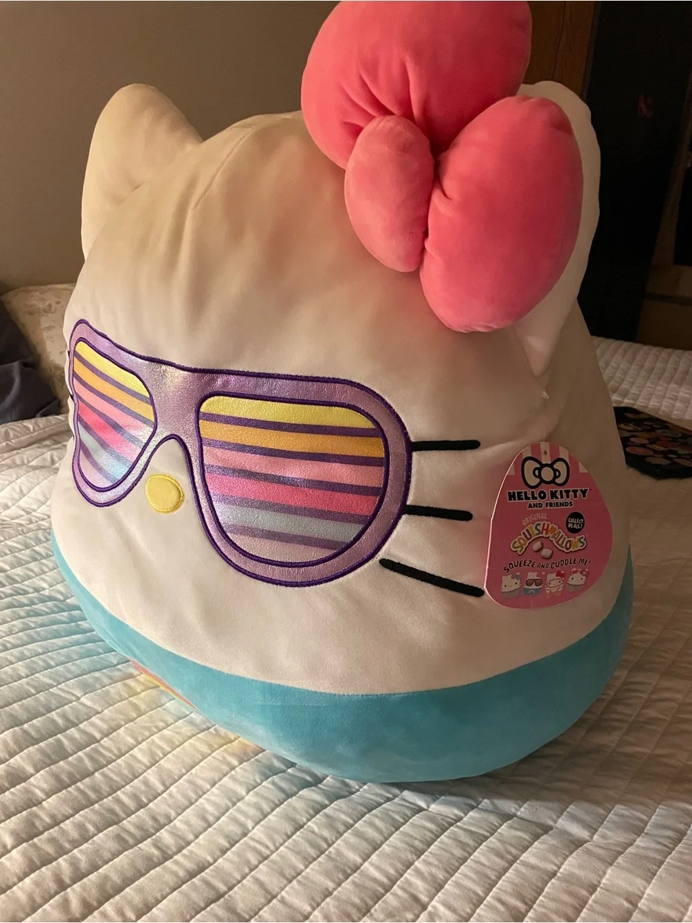 Hello Kitty Plush Pillow with Pink Bow and Rainbow Sunglasses